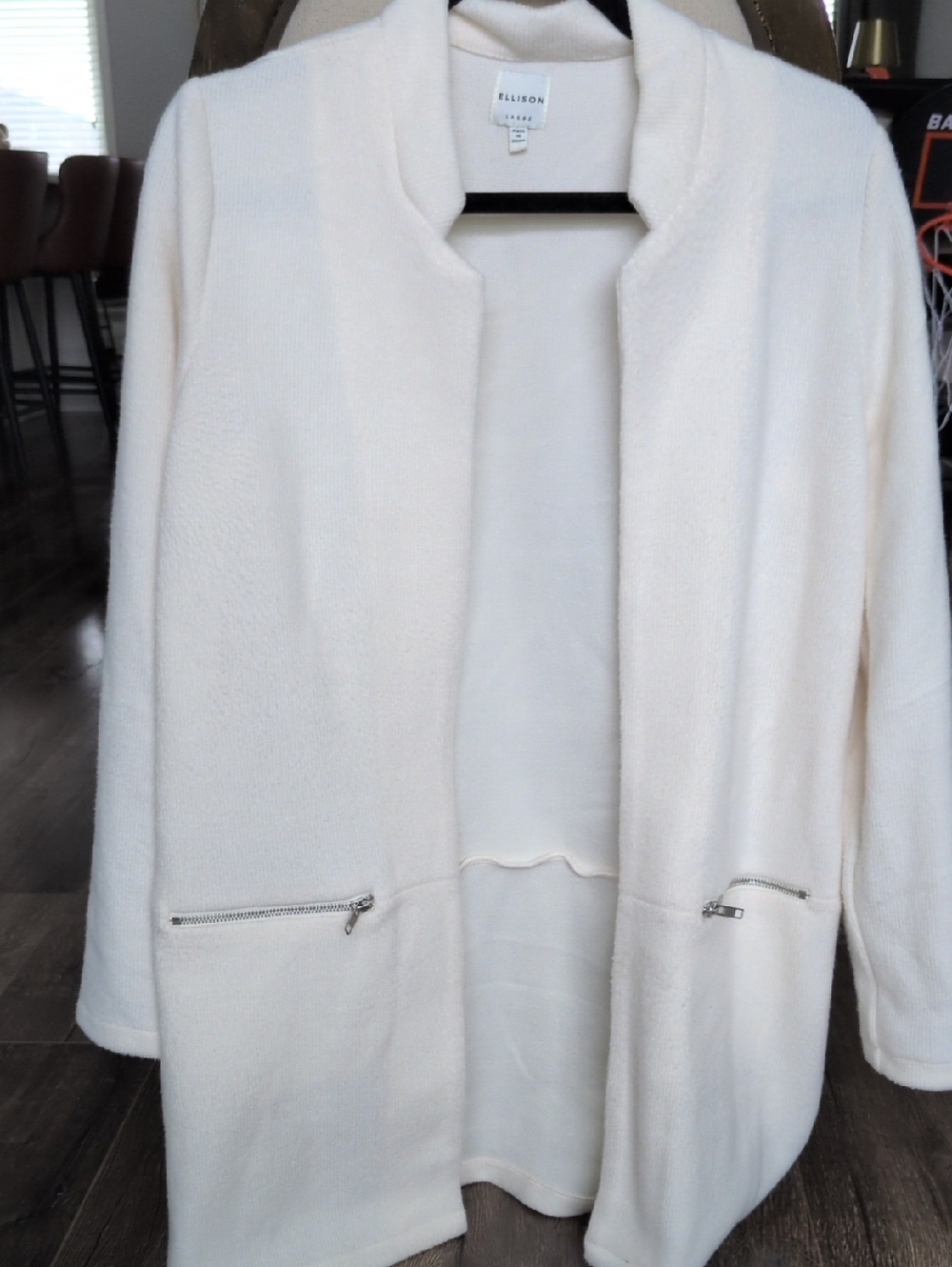 Ellison Cream Open Cardigan with Silver Zipper Pockets